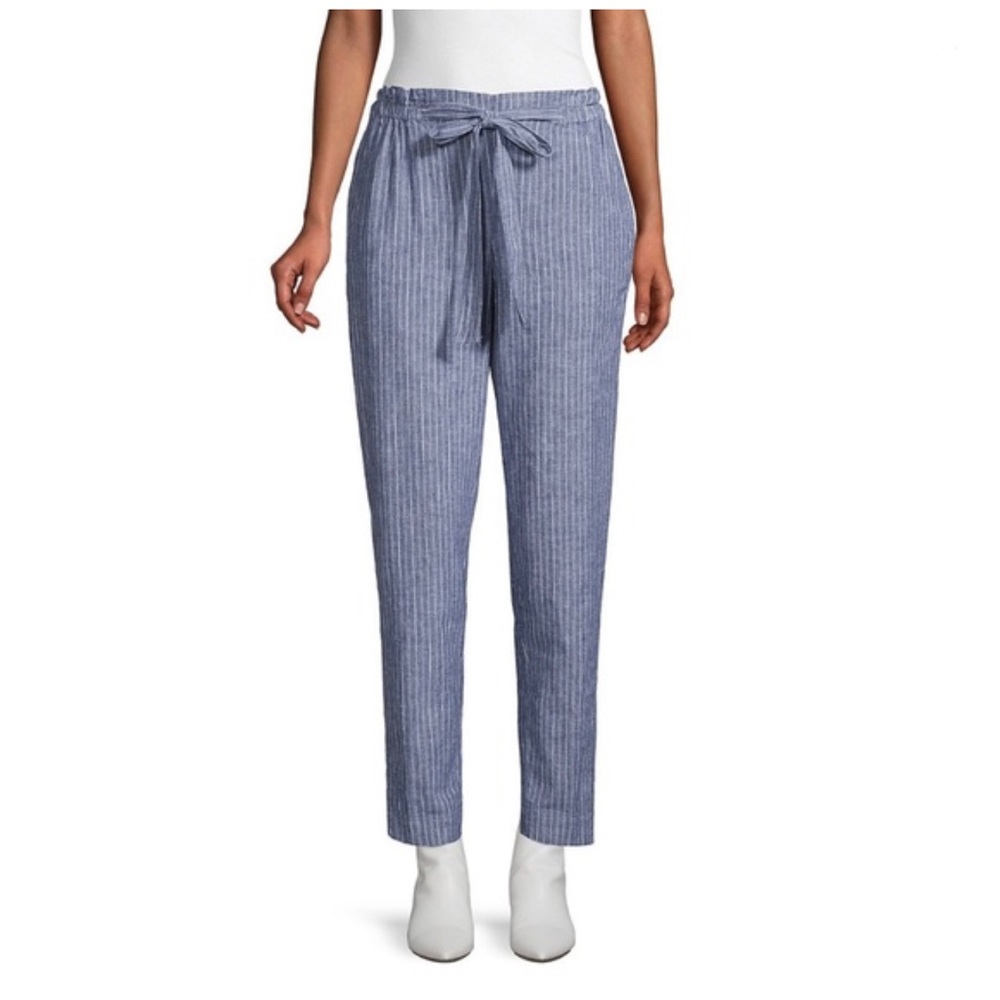 Beachlunchlounge Striped Tie-waist Linen Crop Pants